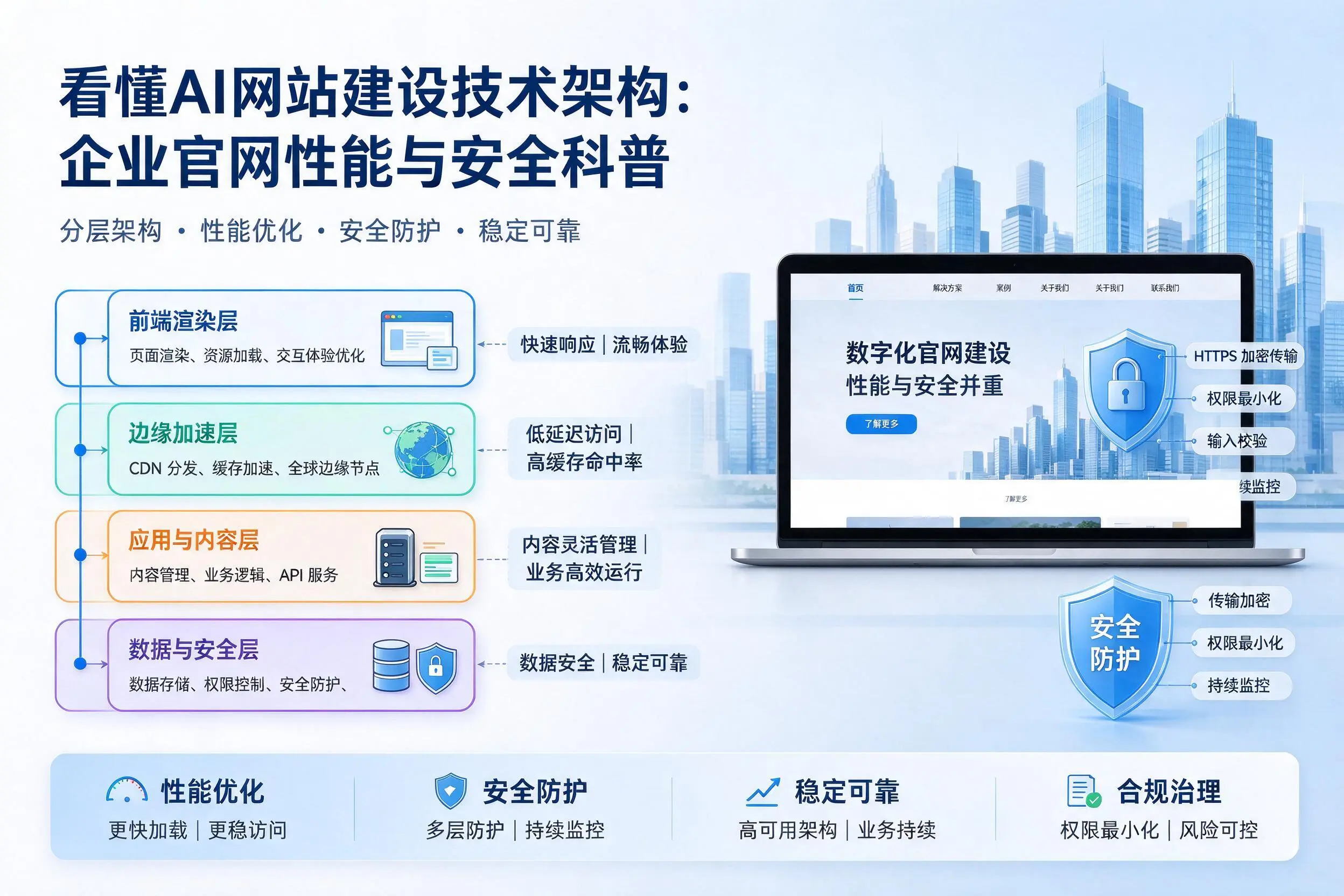 看懂AI网站建设技术架构：延安企业官网性能与安全科普