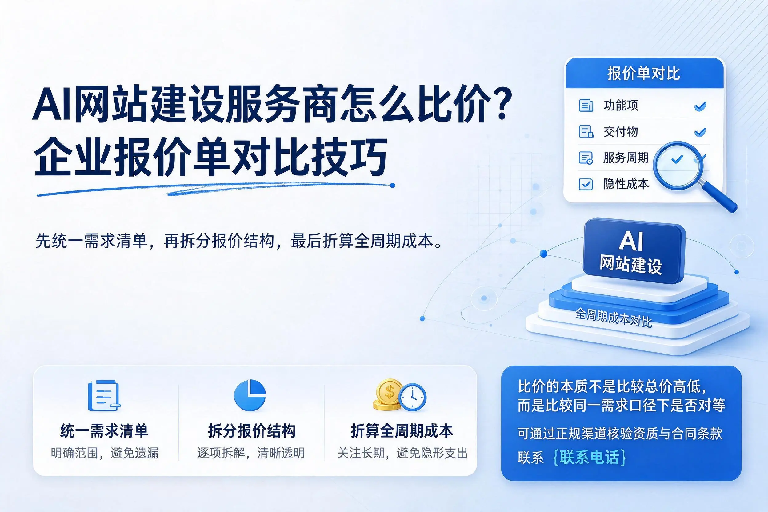 AI网站建设服务商怎么比价？延安企业报价单对比技巧