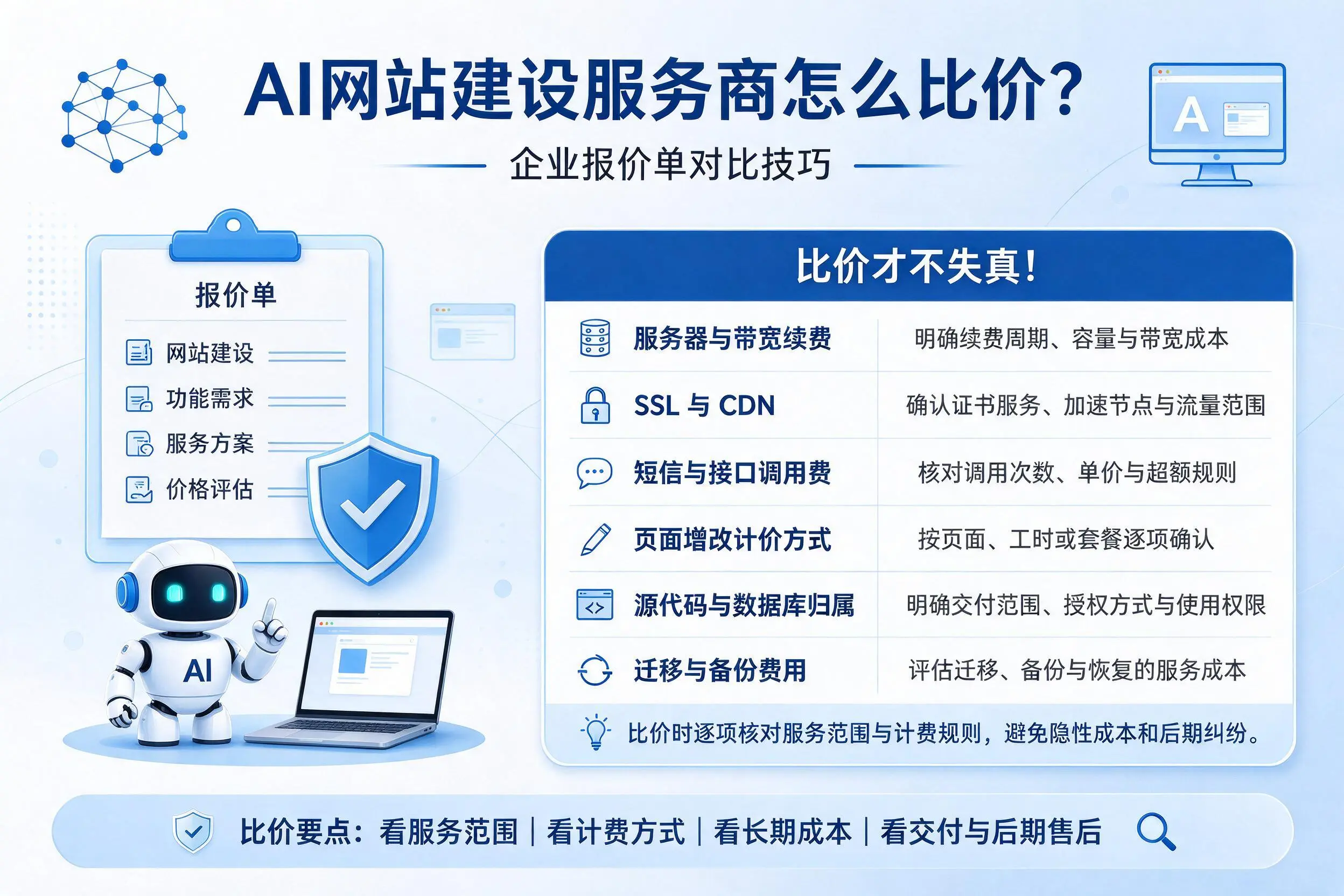 AI网站建设服务商怎么比价？延安企业报价单对比技巧