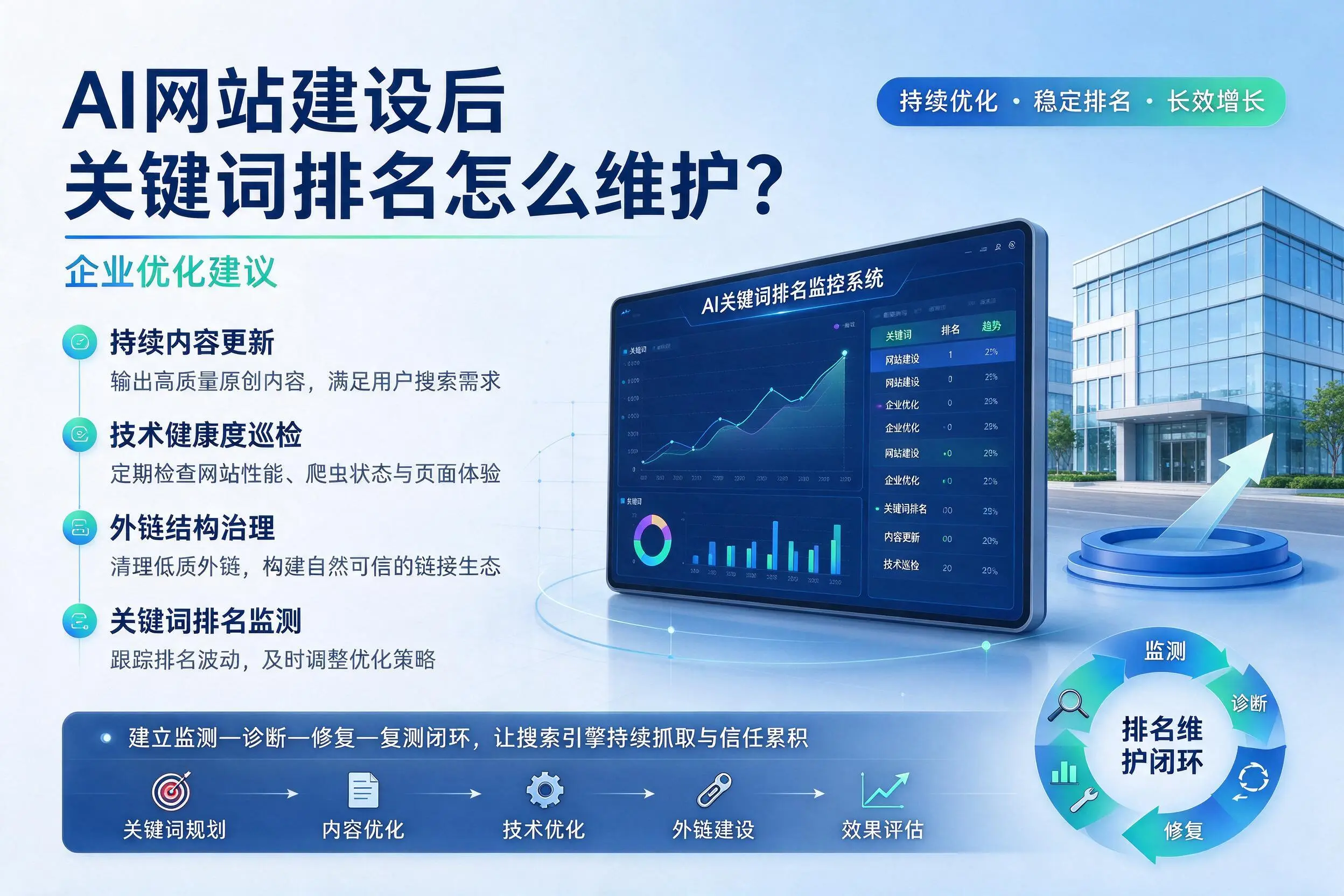 AI网站建设后关键词排名怎么维护？延安企业优化建议